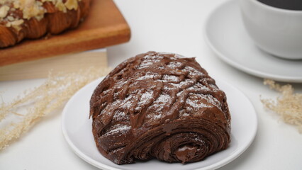 Croissant choco filling isolated on a white background