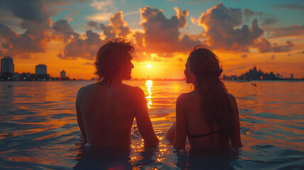 Fototapeta premium A couple travel in thailand bangkok city background,generative ai