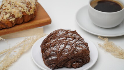 Croissant choco filling isolated on a white background