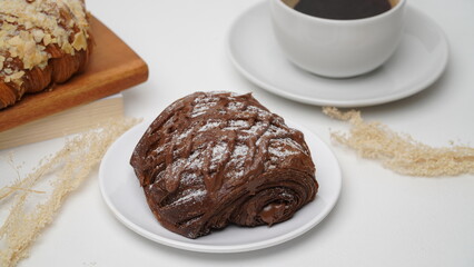 Croissant choco filling isolated on a white background