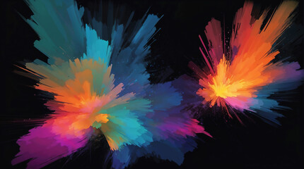 colorful abstract explosion illustration with vibrant orange and blue for wallpaper and digital art.
