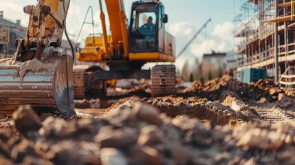 Fototapeta premium A Construction Excavator in Close-Up