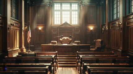 Empty Courtroom with Legal Gavel