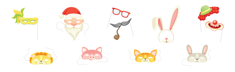 Carnival Mask and Head Accessory for Festive Party Celebration Vector Set