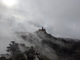 Pena Pala seen through the morning fog, Sintra, Portugal