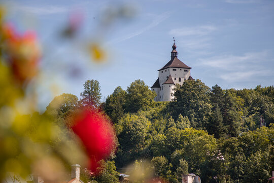 Banska Stiavnica in Slovakia arises above lush trees