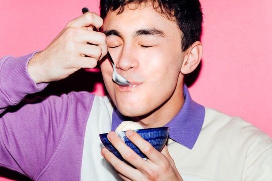 Guy eating ice cream