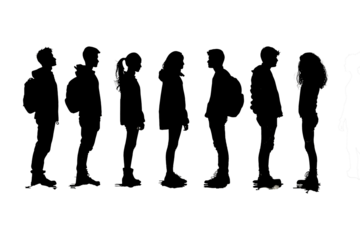 silhouette group of people isolated on transparent background - design element PNG cutout collection
