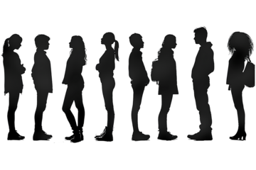 silhouette group of people isolated on transparent background - design element PNG cutout collection