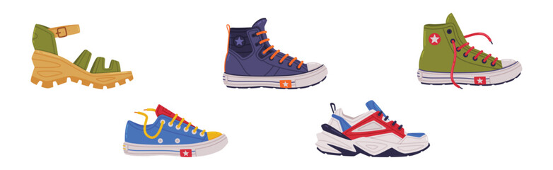 Shoes of Different Type as Casual Footwear Vector Set
