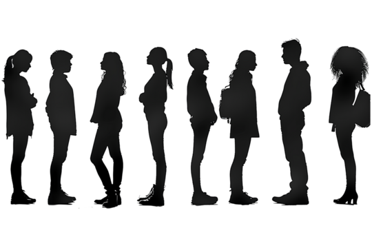 silhouette group of people isolated on transparent background - design element PNG cutout collection
