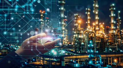 Obraz premium Utilizing IoT technology to control energy consumption in industrial plants optimizes efficiency and reduces costs. This innovative approach enables real-time monitoring and management of energy usage