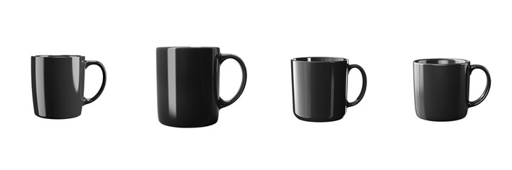  Set of A black mug mockup isolated on a transparent backgrounds