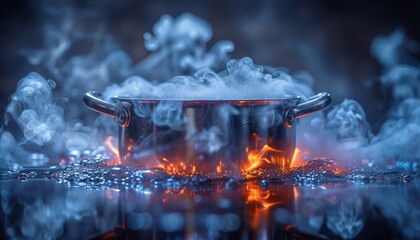 Naklejka premium Steaming Pot on Stove With Smoke