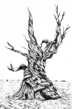 Ink illustration of a tree, pen drawing 