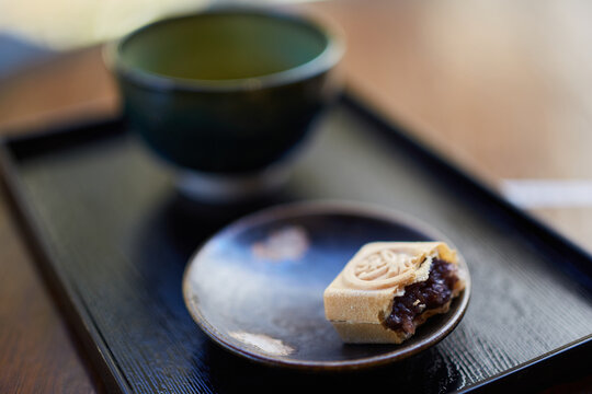 Red Bean Paste Cake And Matcha Green Tea In Uji, Japan.