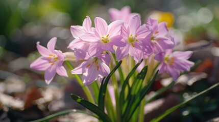 Naklejka premium Close up of Pink Chionodoxa Lucilia in the garden in early spring
