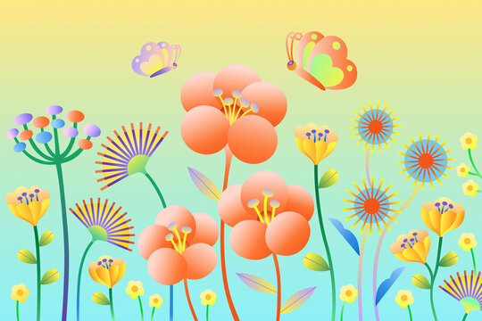 Abstract flowers contemporary, modern, trendy illustration background