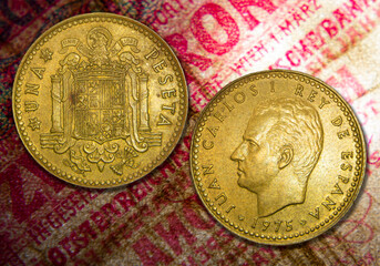Spain peseta coin, king Juan Carlos