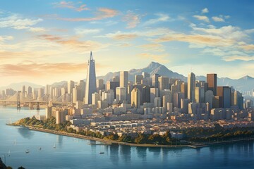 city skyline at sunset