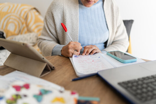 woman studying at home