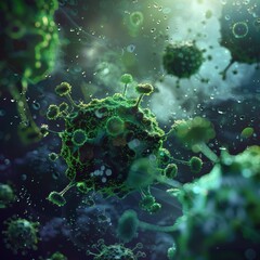 Impact of Virus on Daily Life: Microscopic View of Viruses in a Dark, Moody Environment for Science and Healthcare Design