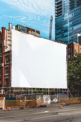 Obraz premium A mockup of a large poster on an exterior wall with urban elements, suitable for outdoor advertising or event promotion.