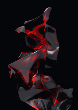 Abstract red glass sculpture on black background