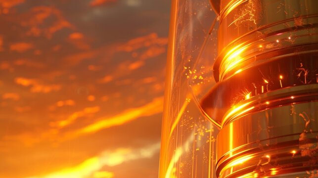 The sky is a vibrant shade of orange as the time capsule is being buried a symbolic representation of the energy and excitement surrounding the Higgs boson discovery.