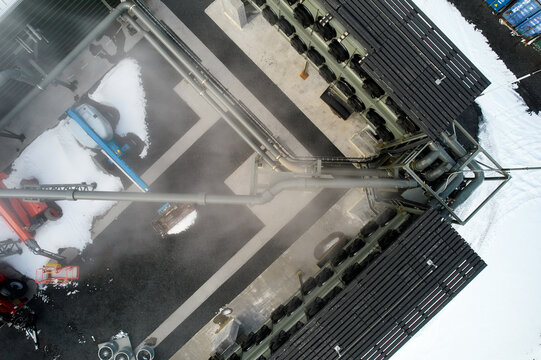 DAC Direct air carbon capture - overhead aerial drone shot