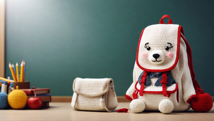 Crochet Amigurumi Style - Red and White School Bag Artwork, Perfect Idea for Students.