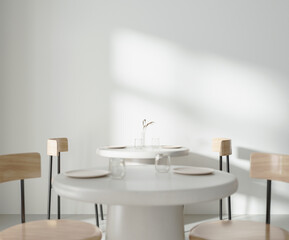 Cafe or coffee shop interior in minimalist style in white tones, 3d