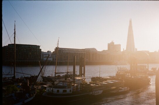 View on river Thames and London Skyline and the Shard from Wapping