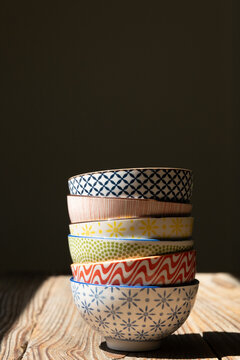 Stack of Colorful Bowls with Copyspace
