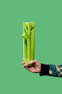 man with a celery bunch in his hand
