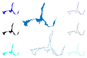Lake Mead Reservoir (United States of America, North America, us, usa, Nevada and Arizona) map vector illustration, scribble sketch Hoover or Boulder Dam map