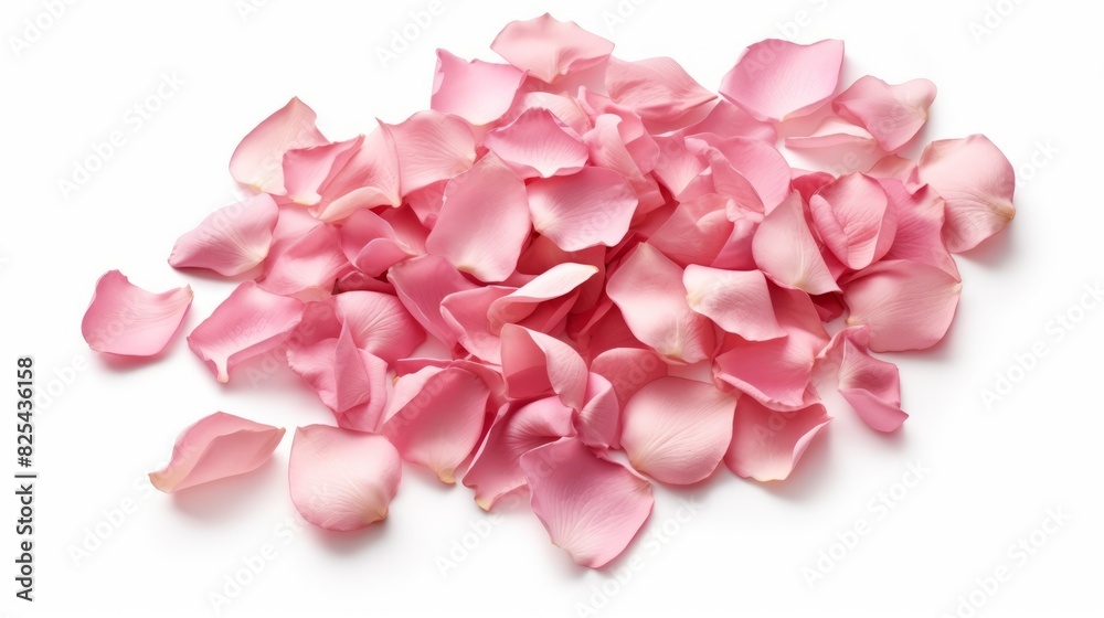 Poster AI generated illustration of a pile of pink rose petals on a white background