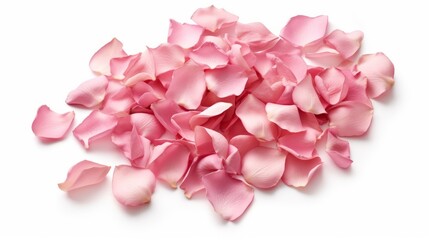 AI generated illustration of a pile of pink rose petals on a white background