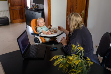 Feeding child and working remotely