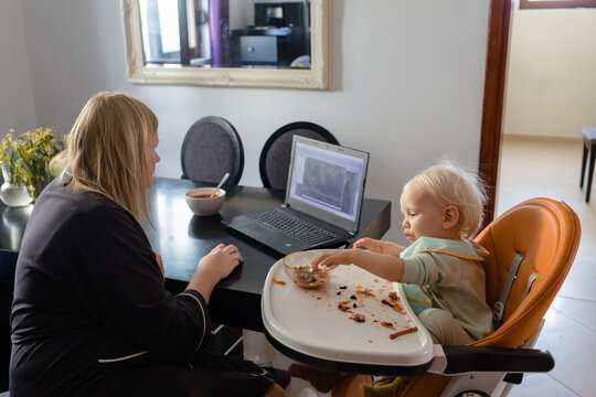 Woman working remotely at home