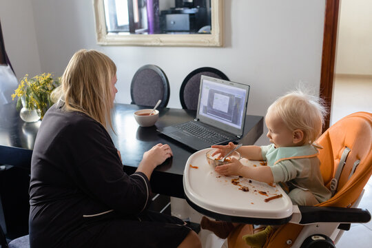 Woman working remotely at home