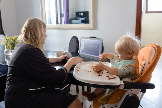 Woman working remotely at home