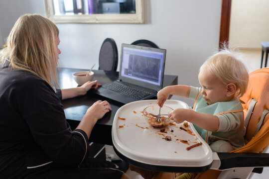 Woman working remotely at home