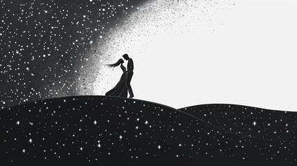 Fototapeta premium A minimalist sketch of a couple dancing under the stars