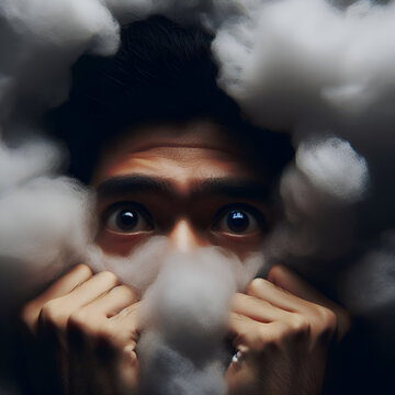 An individual is enveloped in a shadowy cloud