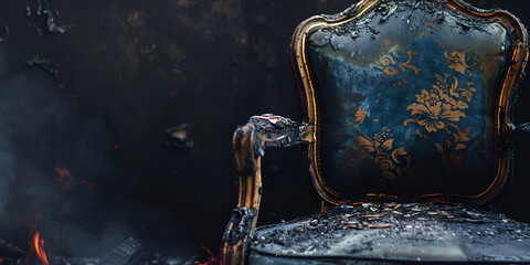 gothic armchair seat and smoke empty room background,