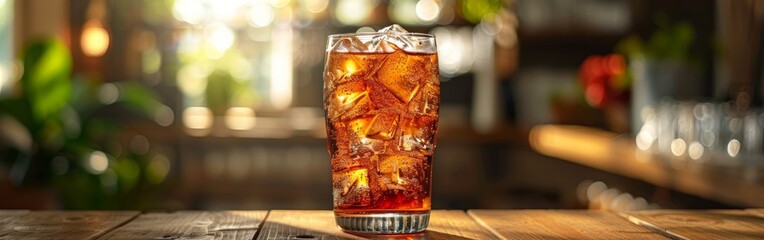 Glass of Coke on Wooden Table - Powered by Adobe