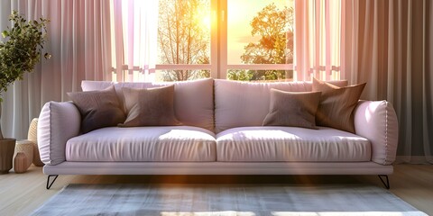 Luxurious living room with a cozy sofa and golden hour virtual backgrounds. Concept Luxurious Living Room, Cozy Sofa, Golden Hour, Virtual Backgrounds