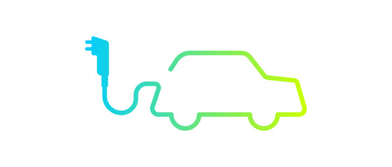 Electric car with green plug symbol. Green hybrid vehicles charging point logo.	