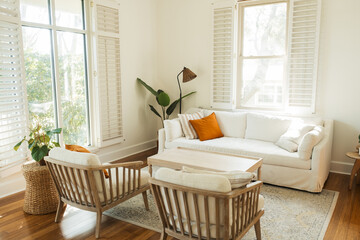 Home Living Room Interior with White Couch